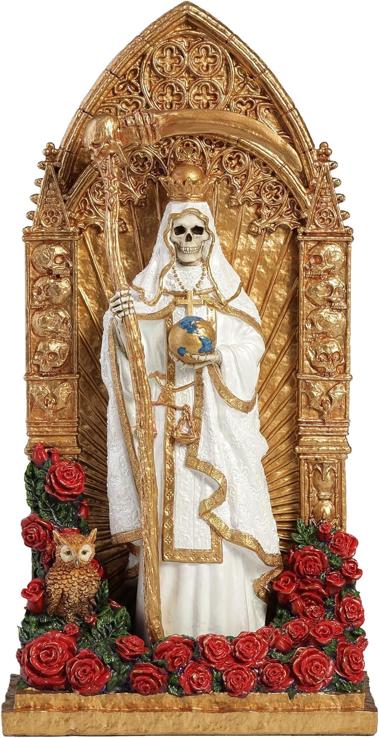 Veronese Design 9 3/8 Inch Regal Santa Muerte Dia De Los Muertos Golden Arch Hand Painted Resin Sculpture White Reaper Statue - Image 2