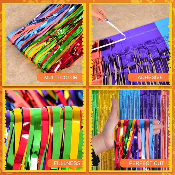 Mega-L Cinco de Mayo Decorations, 2 Pack Fiesta Foil Fringe Curtains Backdrop, 3.3x6.6ft Mexican Themed Tinsel Streamers, Perfect for Spain Taco Party Photo Booth Props, Dia De Los Muertos Decor - Image 7