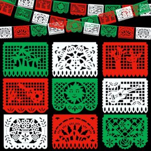 Moukeren 4Pack Red Green White Mexican Papel Picado Banner Large Plastic Mexican Party Banner Day of the Dead Papel Picado Decor Cinco De Mayo Dia De Los Muertos Banner Decor for Fiesta Birthday Party