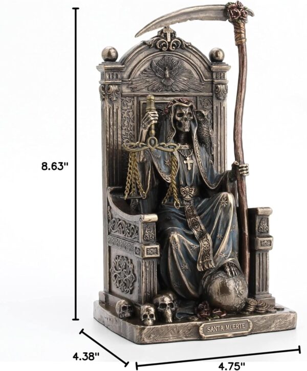 Veronese Design 8 5/8" Sitting Santa Muerte Grim Reaper Scythe and Scale Resin Sculpture Antique Bronze Finish - Image 4