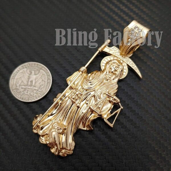 Hip Hop Gold PT Saint Death Santa Muerte Pendant & 16" 18" 20" Iced Cuban Choker Chain Necklace - Image 5