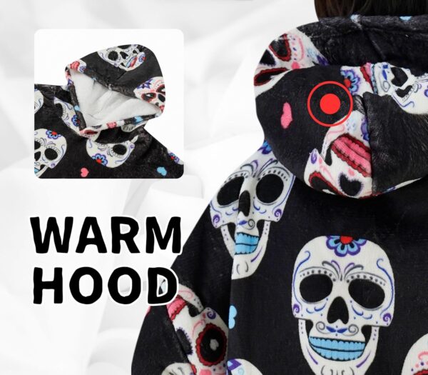 Sugar Skull Gifts for Women, Day of the Dead Gifts, Wearable Blanket Hoodies for Adults, Oversized Flannel Hooded Blanket, Gifts for Birthday, Christmas, and so on, One Size Fits All - Image 5