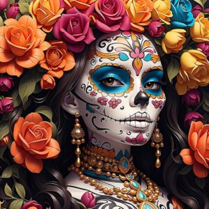 Day of the Dead Paint by Numbers for Adults, Festive Mexican Heritage Woman Paint by Numbers Kits with Paintbrushes and Acrylic Pigment, 16X20 Inch Flameless Wall Decor Oil Painting for Friends Family