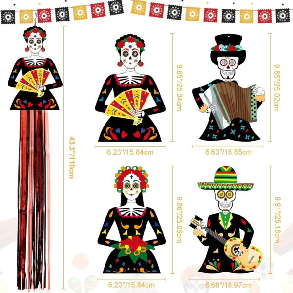 4pcs Large Day of The Dead Decorations, 4.06ft Dia De Los Muertos Hanging Sugar Skull Decor, Ofrenda for Altar, Halloween, Home, Party, Outdoor & Indoor, Office - Image 6