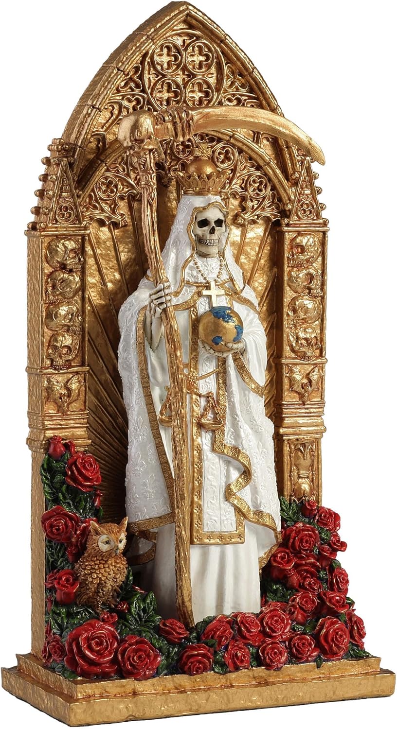 Veronese Design 9 3/8 Inch Regal Santa Muerte Dia De Los Muertos Golden Arch Hand Painted Resin Sculpture White Reaper Statue - Image 3