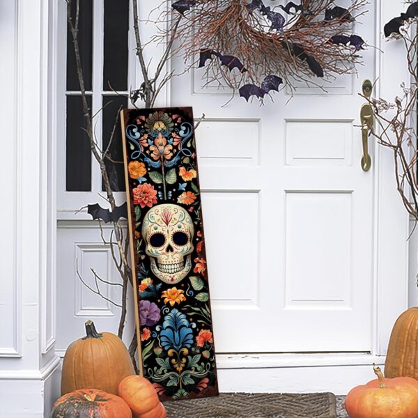 Halloween Front Porch Sign Day of the Dead Wooden Sign Dia De Los Muertos Mexico Skull Welcome Sign, Fall Porch Sign for Front Door Decorations, Lawn Decor Garden Hanging Signs Wall Sign 31.5"H - Image 7