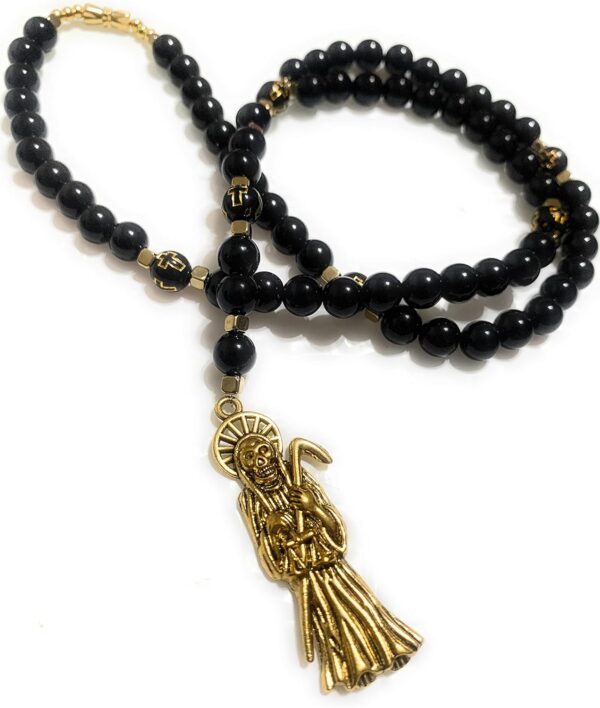 Acrylic Holy death's necklace, rosary style. Collar de la Santa Muerte de acrilico estilo rosario. Grim reaper Y style necklace. - Image 5