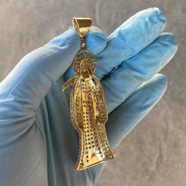 Bling Cartel Big La Santa Muerte Hip Hop Pendant Iced Charm Flooded Out 14K Gold Finish Large 3.5inches Inch - Image 7