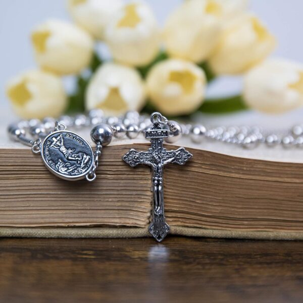 WWI Military rosary beads catholic, Stainless Steel Rosary, Antique Rosarios Catolicos para Hombre, Solid Warrior, Tactical Rosary with Seven Sorow Medal and Pardon Crucyfix - Image 5