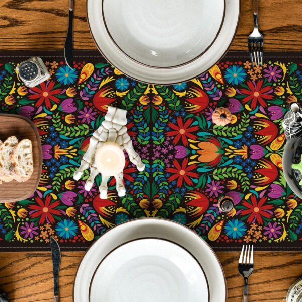Artoid Mode Dia De Los Muertos Floral Fiesta Mexican Table Runner, Mexico Day of The Dead Kitchen Dining Table Decoration for Home Party Decor 13x72 Inch - Image 4