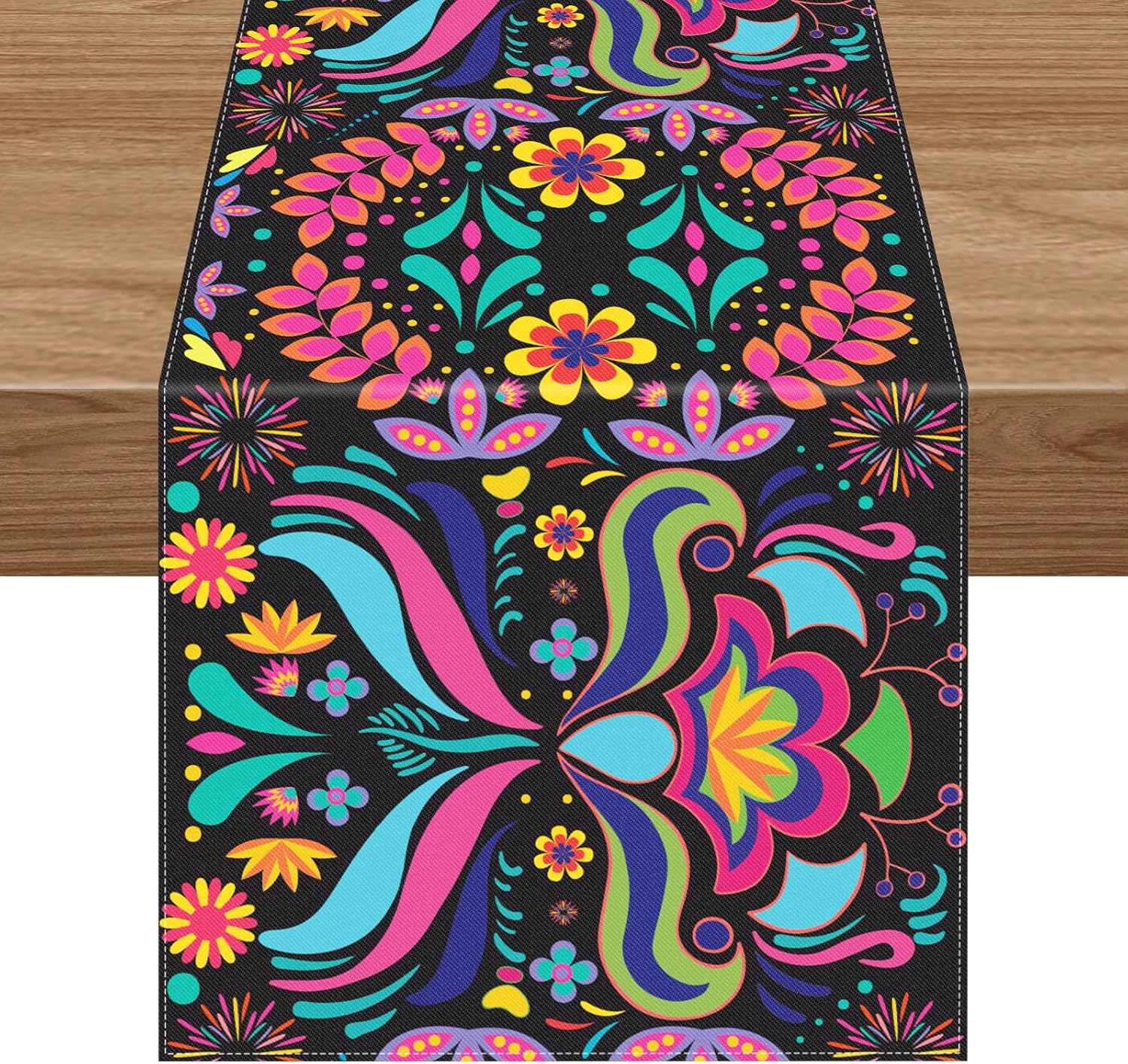 14 x 72 Inch Day of The Dead Table Runner, Mexican Cinco De Mayo Dinner Tablecloth for Dia De Los Muertos Holiday Party, Day of The Dead Home Kitchen Dining Indoor Outdoor Decorations