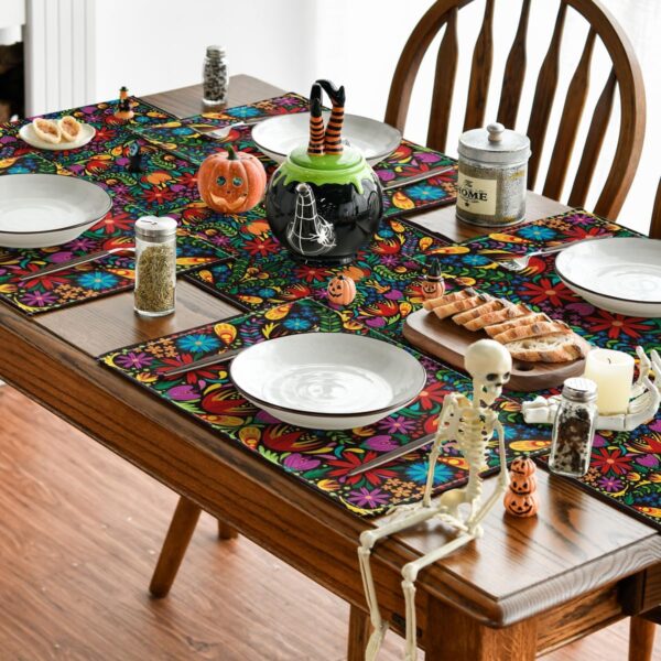 Artoid Mode Mexican Cinco De Mayo Placemats for Dining Table, 12 x 18 Inch Floral Fiesta Dia De Los Muertos Decoration Washable Table Mats Set of 4 - Image 5