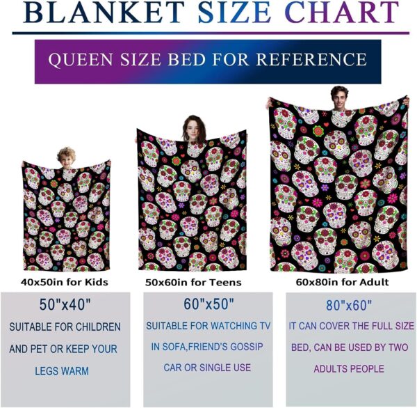 Sugar Skull Gifts for Women,Unique Skull Blanket for Adults Men Kids Girls,Skull Blankets and Throws for Home Bed Sofa Couch Christmas Halloween Best Gifts 50"x40" - Image 7