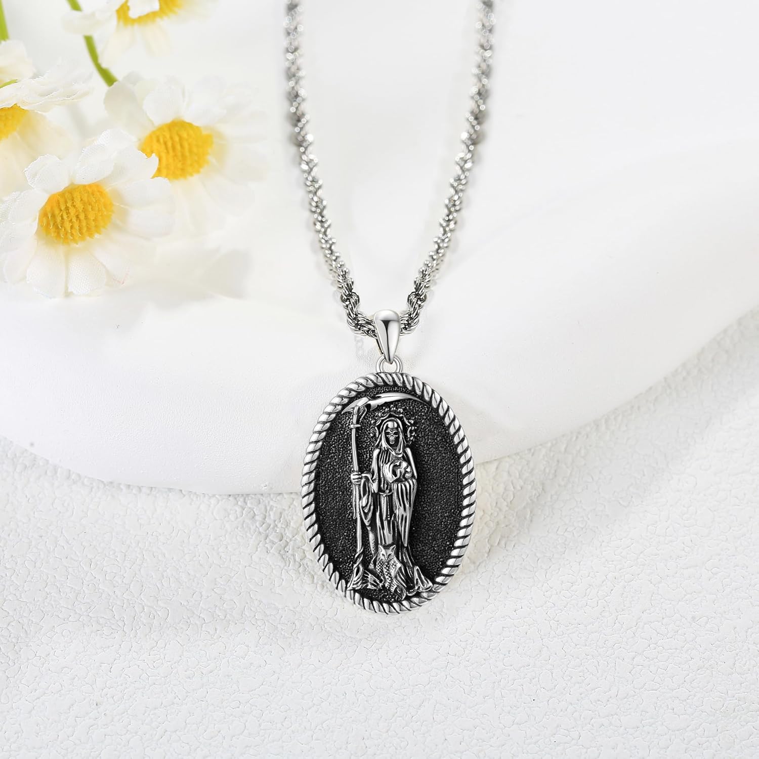 YAFEINI Sterling Silver Santa Muerte/St Peregrine/Hecate/Goddess/Virgin Mary/St Christopher/St Michael/St Jude Necklace Religious Mother's Day Jewelry for Women Mom Men Unisex - Image 3