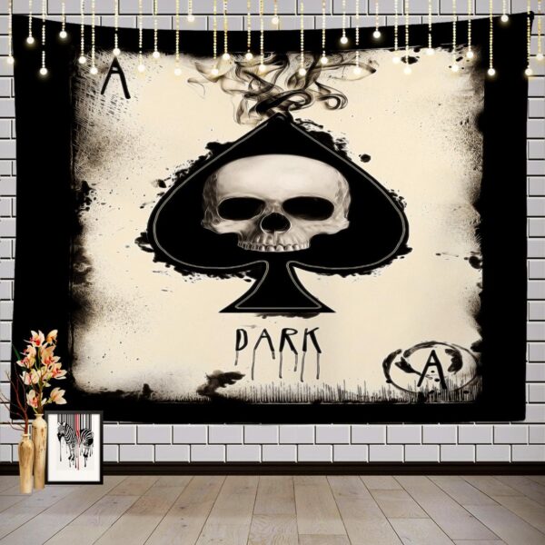 Batmerry Skull Tapestry, Santa Muerte Tarot Picnic Mat Hippie Trippy Tapestry Wall Art Meditation Decor for Bedroom Living Room Dorm, 51.2 x 59.1 Inches, Fashion Retro