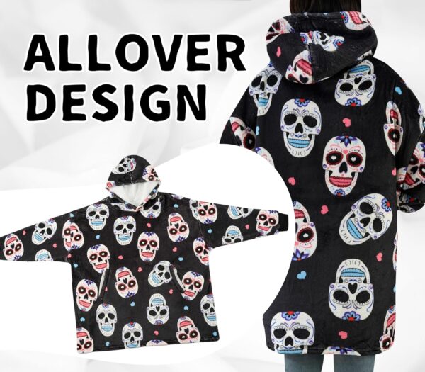 Sugar Skull Gifts for Women, Day of the Dead Gifts, Wearable Blanket Hoodies for Adults, Oversized Flannel Hooded Blanket, Gifts for Birthday, Christmas, and so on, One Size Fits All - Image 2