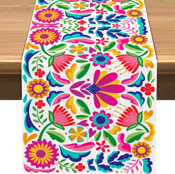 Vohado Mexican Floral Table Runner Cinco De Mayo Decoration Dia De Los Muertos Let's Fiesta Party Supply Home Kitchen Altar Decor (13" x 72", Pattern-B)