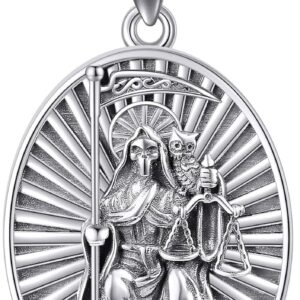 YAFEINI S925 Sterling Silver Necklace Santa Muerte/Satanic Goat Star of David Jewelry for Man
