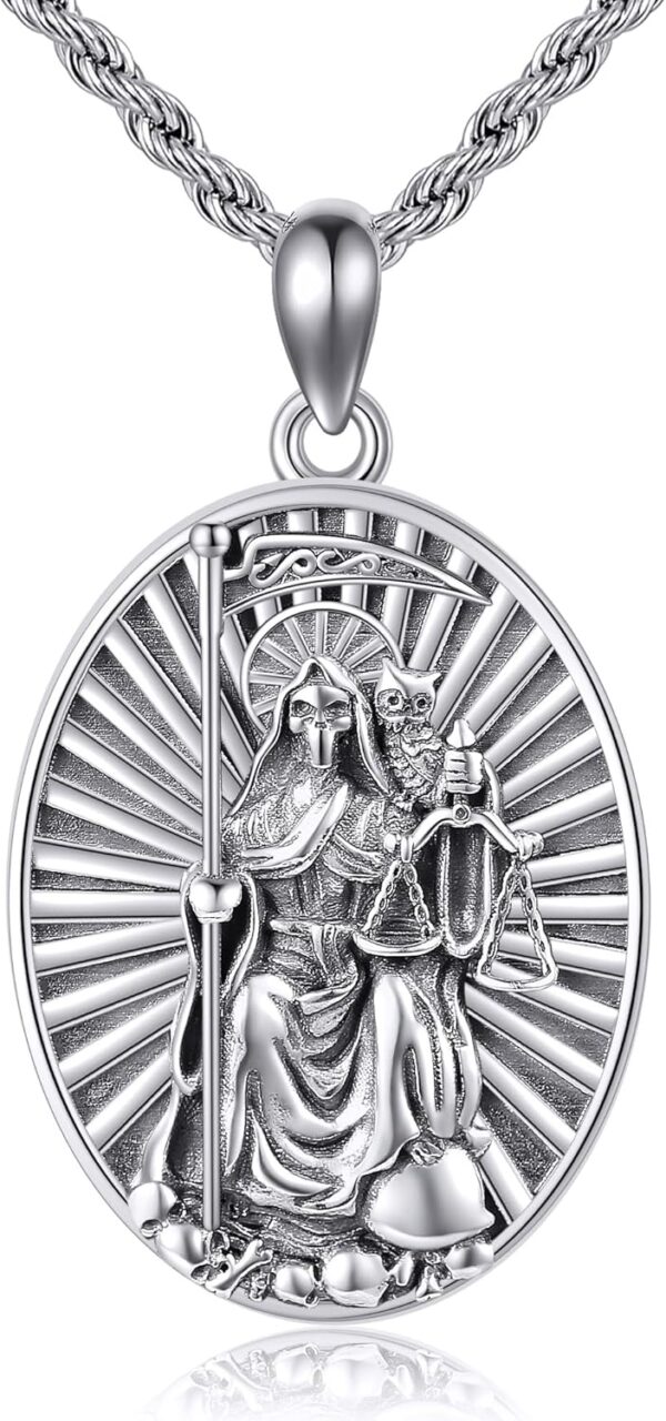 YAFEINI S925 Sterling Silver Necklace Santa Muerte/Satanic Goat Star of David Jewelry for Man