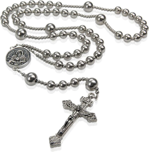 WWI Military rosary beads catholic, Stainless Steel Rosary, Antique Rosarios Catolicos para Hombre, Solid Warrior, Tactical Rosary with Seven Sorow Medal and Pardon Crucyfix