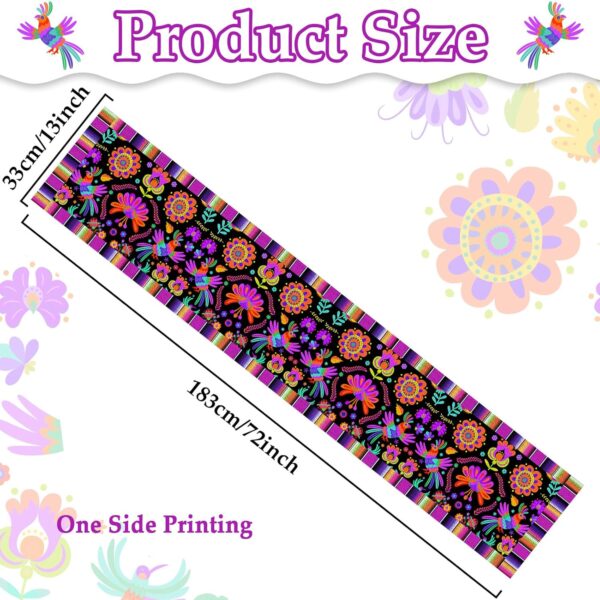 Mexican Fiesta Table Runner Cinco de Mayo Floral Linen Dia De Los Muertos Table Runner for Day of The Dead Altar Muertos Dinning Table Party Decoration Kitchen Supply (13 x 72In) - Image 2
