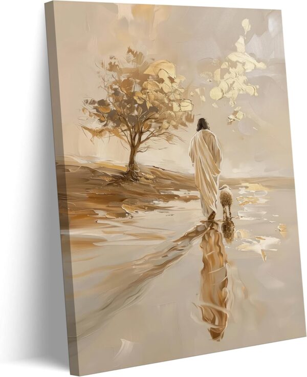 Jesus Lamb Canvas Wall Art Bible story Jesus Leaves the 99 Sheep Painting Picture Wall Decor Christ Jesus and the Sheep Walking on Water Poster Print for Church Living Room Bedroom Home Decoration