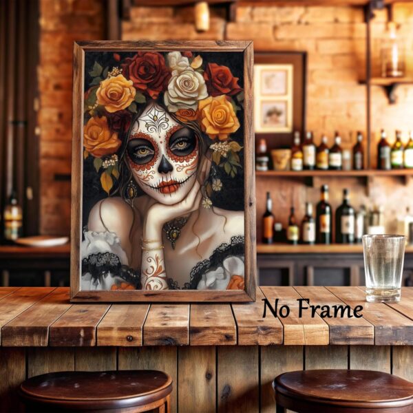 Sugar Skull Girl Wall Art Halloween Themed Prints Ghost Portrait Canvas Dark Academia Painting Mexican Skeleton Poster Witch Halloween Pictures Dark Moody Artwork Sugar Skull Wall Art 16x24in No Frame - Image 4