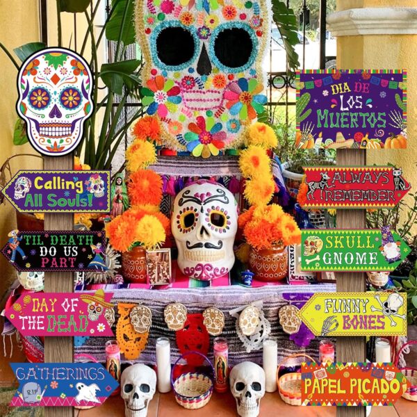 20 Pieces Day of the Dead Decorations Dia de los Muertos Sign Halloween Day of the Dead Party Supplies for Indoor Outdoor Mexican Festival Holiday Wall Porch Yard Front Door Sign - Image 4