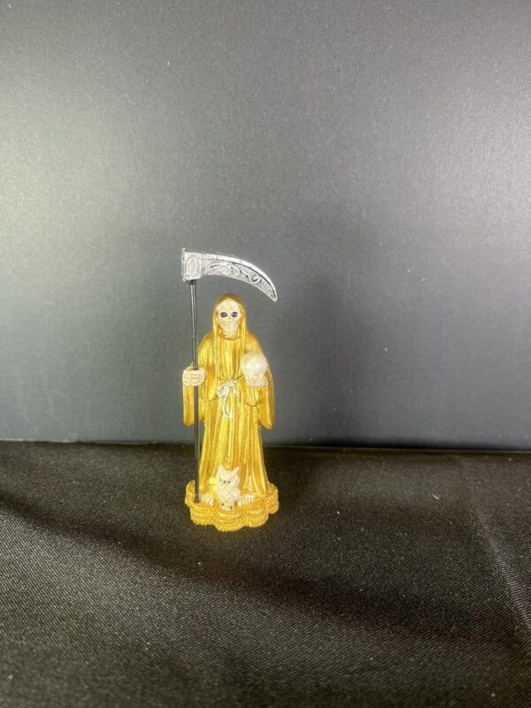 3" Santa Muerte Skull Coin Base Figures, Gold Robe, Mini