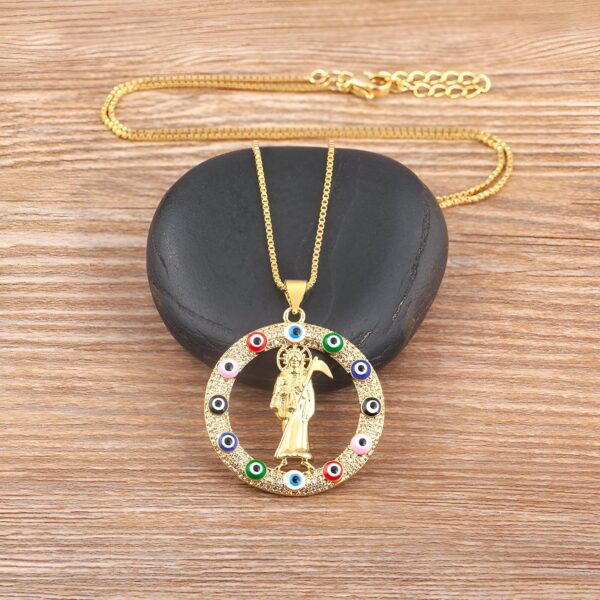 Mai & Claire 14K Gold Filled Santa Muerte Necklace For Women And Men - Santa Muerte Pendant Chain Sickle Death Pendant European 6 Colors Zircon Religious Amulet, Memento Mori - Image 2
