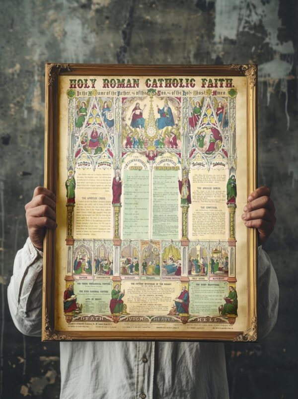 Holy Roman Catholic Faith Gifts Women Men - 1870 Spiritual Religious Wall Art Decor Home Classroom Decorations - 16x20 - Artwork Spirit Poster Bible Verses, Prayer Ten Commandments