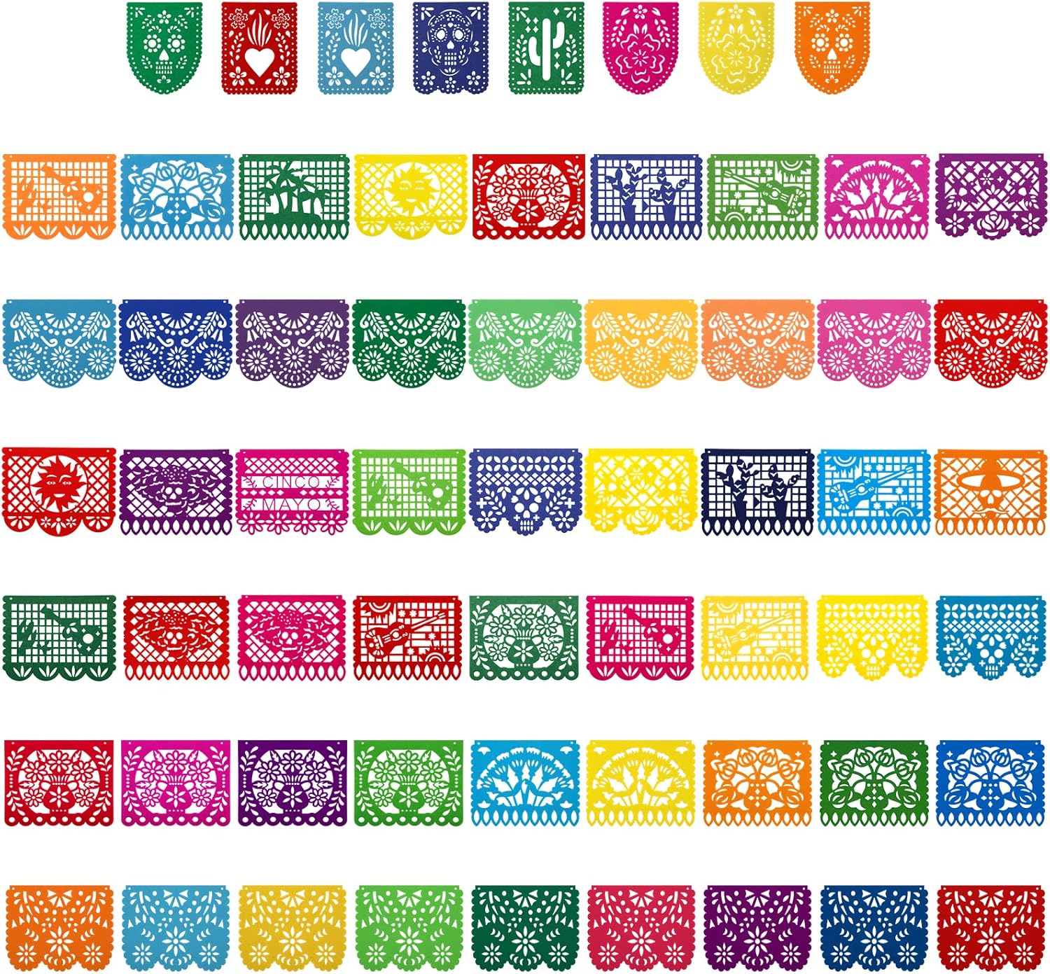 7 Pack Papel Picado Banner Mexican Party Fiesta Flag Cinco De Mayo Theme Party Decorations Day of The Dead Felt Garland Dia De Los Muertos Decor for Mexican Birthday Party Supplies, 68.6 ft Total - Image 6