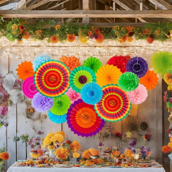 35PCS Fiesta Paper Fan Party Decorations Set - Cinco De Mayo Pom Poms,Pennant,Garland String,Banner,Hanging Swirls Decor Supplies（Multicolored) - Image 7