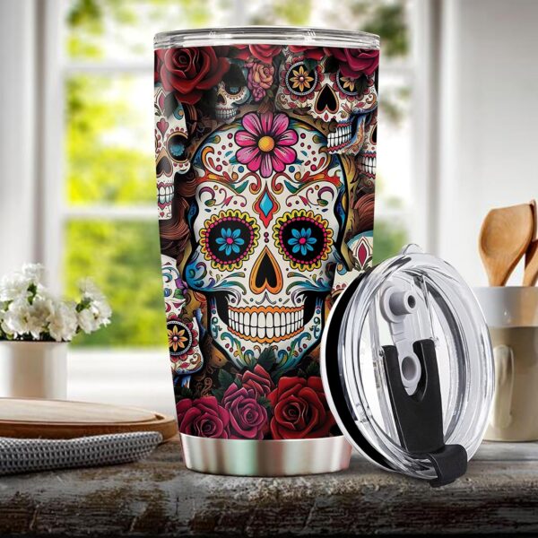 Sugar Skull Gifts for Women Insulated 20oz Stainless Steel Coffee Cup Travel Mug Water Bottle Tumbler With Lid Thermos Tattoo Girls Wife Daughter Mom - Image 5