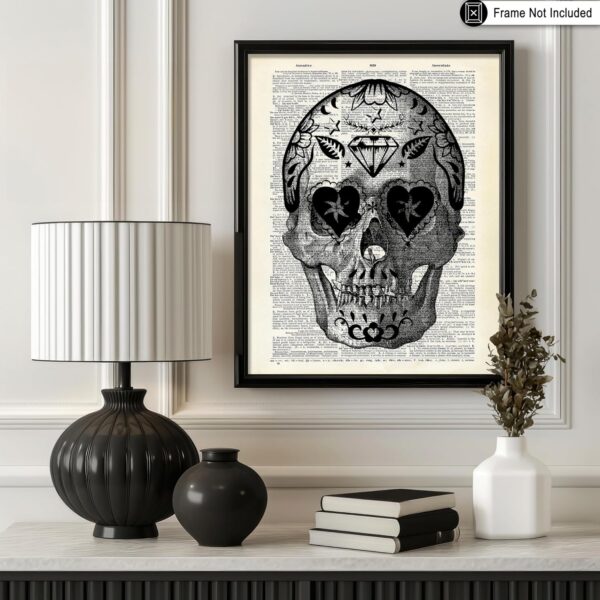 Poster Master Dictionary Art Poster - Retro Sugar Skull Print - Tattoo Art - Day of the Dead Art - Gift for Men, Women - Cool Gothic Decor for Bedroom, Living Room - 8x10 UNFRAMED Wall Art - Image 3
