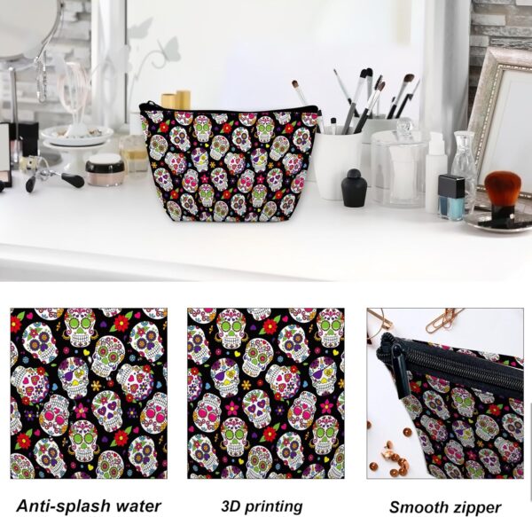 Makeup Bag Day of the Dead Sugar Skull Cosmetic Bag for Women, Waterproof Large Capacity Travel Organizer 9.5×5.9 Inch - Image 5