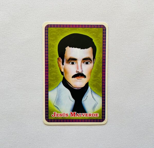Set de Jesus Malverde: Rossario de Madera Verde y Tarjeta Laminada con Oracion - Image 2