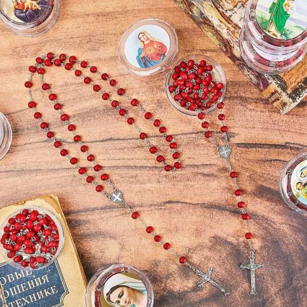 24 Pcs Rose Scented Catholic Rosaries Necklaces Wooden Beads Rosary Necklace Religious Rosary Jesus Cross Catholic Gifts Holy Rosaries in Bulk with Gift Boxes for Prayer Men Women - Image 4