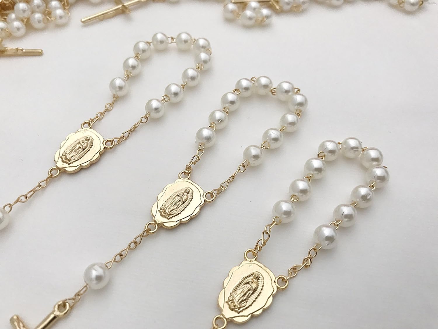 25 Gold Plated Mini Rosary for Baptism Favors in ivory color Faux pearls, recuerdos de bautizo color Beige, christening Favors off white color Gold plated, communion favors, wedding mini rosaries - Image 2