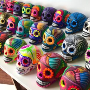 Artesano Valentine's Collection Ceramic (NOT Resin) Hand-Painted Mexican Sugar Skull | Terracotta Clay | ONE 3" Calavera Dia de Los Muertos Day of The Dead Cinco de Mayo [Random Color SP]