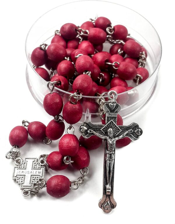 Nazareth Store Rose smell Rosary Petal Red Rare Carved Beads & Silver Plated cross (Holy Land) - Image 3