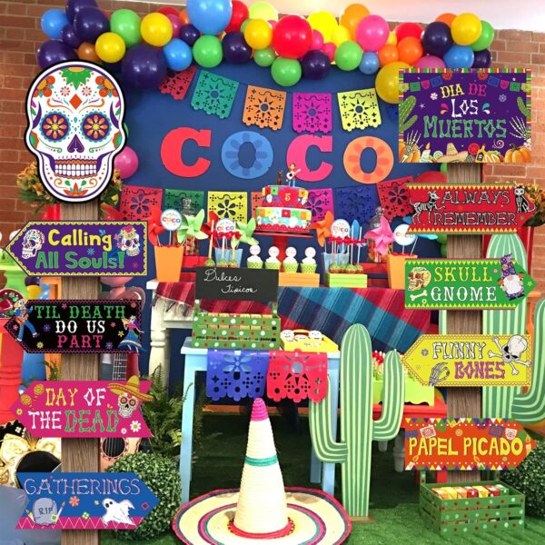 20 Pieces Day of the Dead Decorations Dia de los Muertos Sign Halloween Day of the Dead Party Supplies for Indoor Outdoor Mexican Festival Holiday Wall Porch Yard Front Door Sign - Image 2