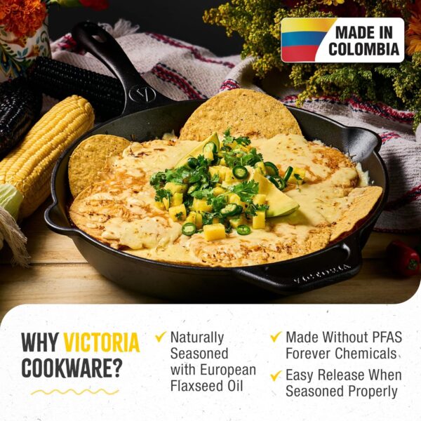 Victoria 12-Inch Day of the Dead La Calaca Cast Iron Skillet, Dia de los Muertos Seasoned Cast Iron Frying Pan with Long Handle, Made in Colombia - Image 2