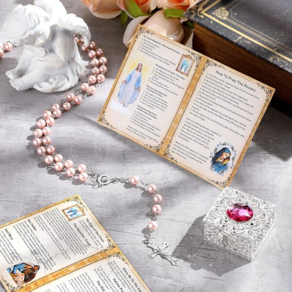 Quelay Rosary Beads Catholic for Women Pearl Rosary Catholic Necklace with Pray Card First Communion Gifts - Image 3