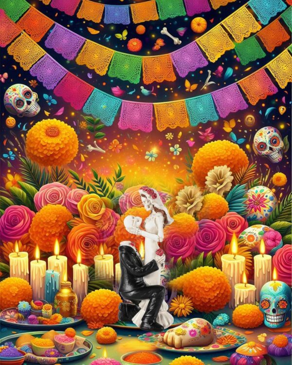 Skeleton Bride and Groom 6.4'' - Dia De Los Muertos Figurines Day of The Dead Decorations Till Death Do US Part Decor - Halloween Gothic Wedding Cake Topper Decor (Skeleton Couple) - Image 3