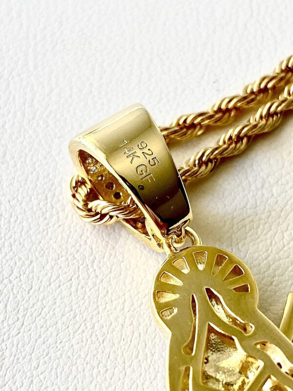 Iced Santa Muerte Men Women 925 Italy Gold Finish Iced Silver Charm Ice Out Pendant Stainless Steel Real 3 mm Rope Chain, Mans Jewelry, Iced Pendant, Rope Necklace 16"- 24" - Image 8