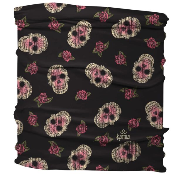 Karma Sugar Skull Headband for Women - Medium - Fabric Headband and Stretchy Hair Scarf - Black - Image 2
