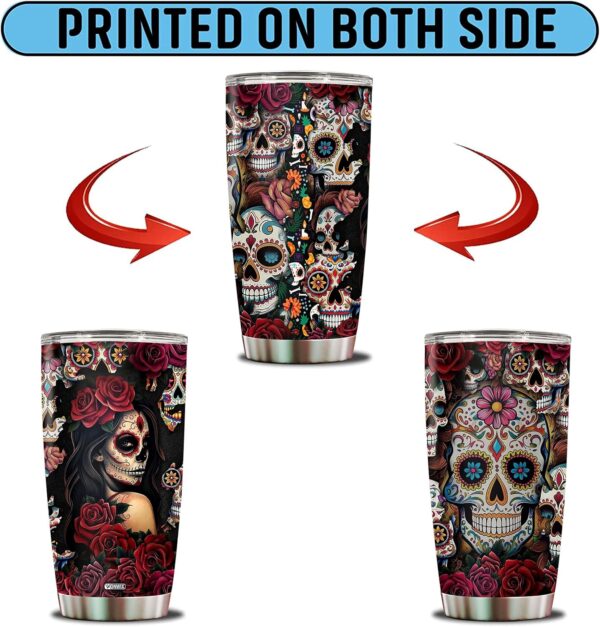 Sugar Skull Gifts for Women Insulated 20oz Stainless Steel Coffee Cup Travel Mug Water Bottle Tumbler With Lid Thermos Tattoo Girls Wife Daughter Mom - Image 6