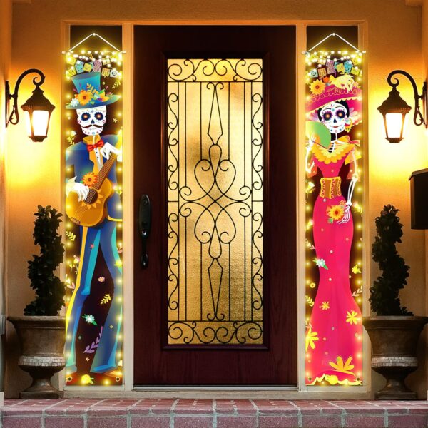 Halloween Decorations Indoor Dia De Los Muertos/Day of The Dead Decorations Lighted Porch Signs Banners Outdoor Wall Door Decor (Not Batteries Included) - Image 2
