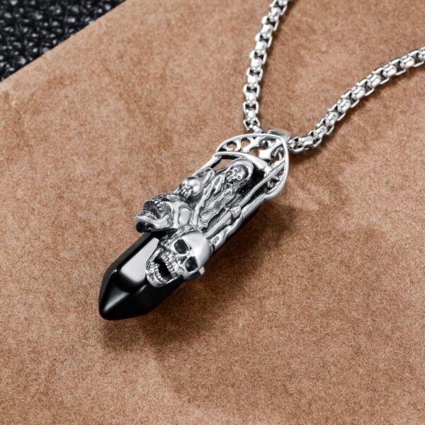 Santa Muerte Necklace 925 Sterling Silver Black Obsidian Grim Reaper Pendant Necklace Jewelry for Men Women, w/Stainless Steel Chain 22''+2'' - Image 5